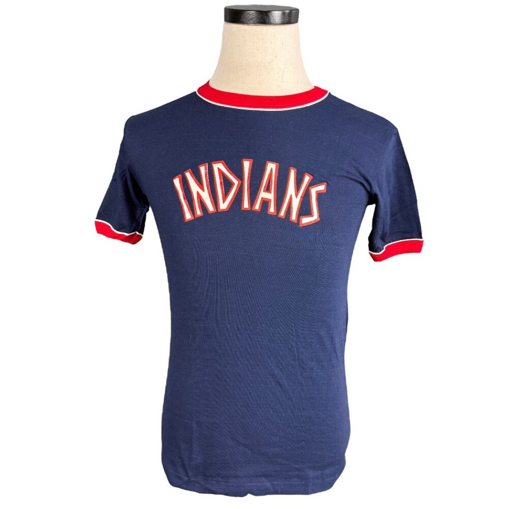 Vintage Cleveland Indians Youth L (14-16) 100% Cotton Navy T-Shirt NOS